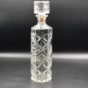 Mid-Century Glass Liquor Decanter Daisy Diamond Round Barware Bottle D-126 #4164